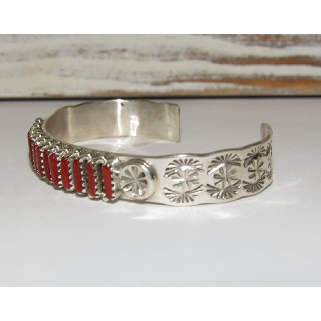 Zuni Mediterranean Coral Cuff Bracelet Sterling Silver