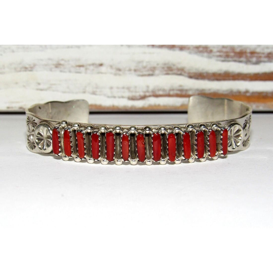 Zuni Mediterranean Coral Cuff Bracelet Sterling Silver