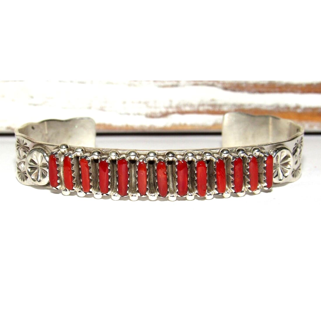 Zuni Mediterranean Coral Cuff Bracelet Sterling Silver