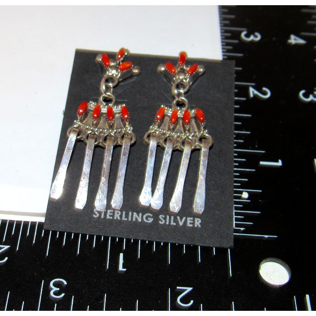 Zuni Mediterranean Coral Dangle Earrings Sterling Silver