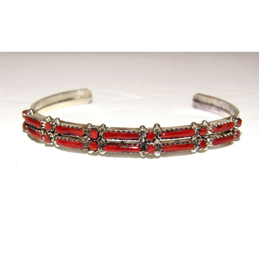 Zuni Mediterranean Coral Petit Point Cuff Bracelet Sterling