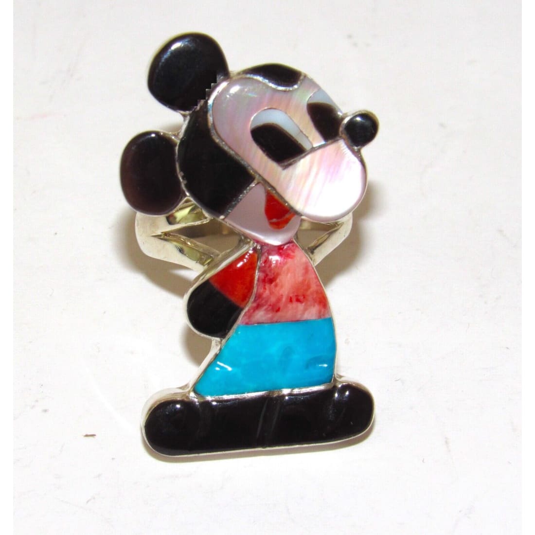 Zuni Mickey Mouse Ring Sz 7.5 P. Leekity Sterling Zuni Toons