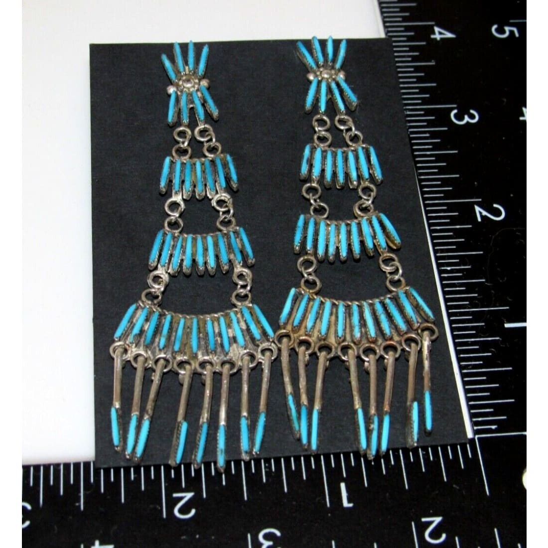 Zuni Needlepoint Turquoise Dangle Statement Earrings