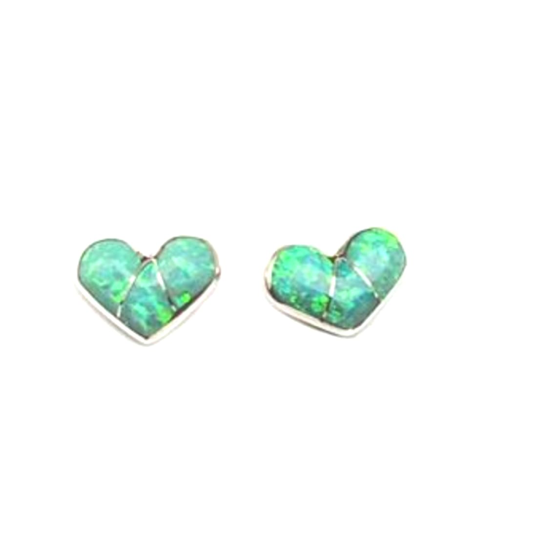Zuni Opal Inlay Heart Post Earrings Sterling Silver D.