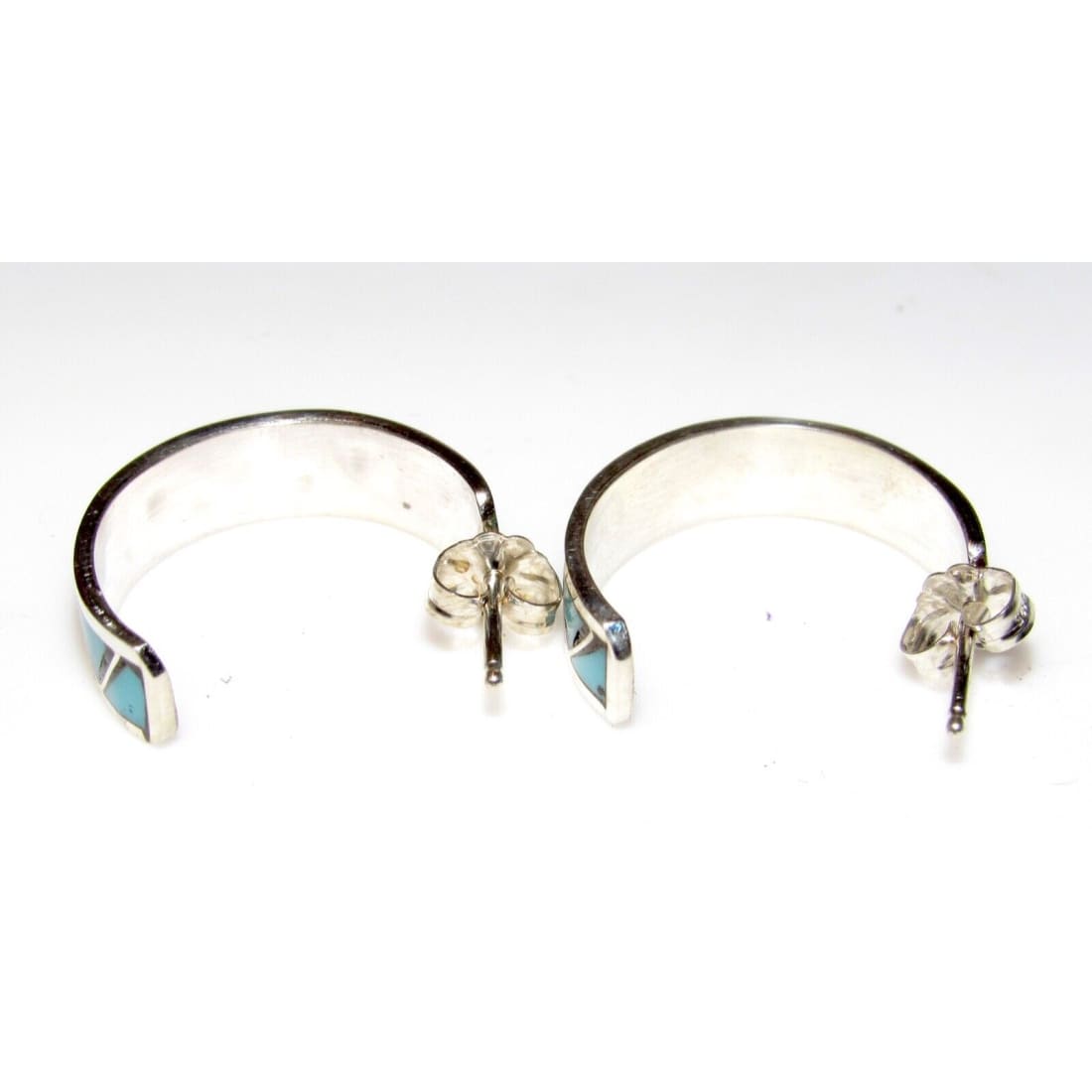 Zuni Opal Inlay Hoop Earrings 1/2” Diameter Sterling Silver
