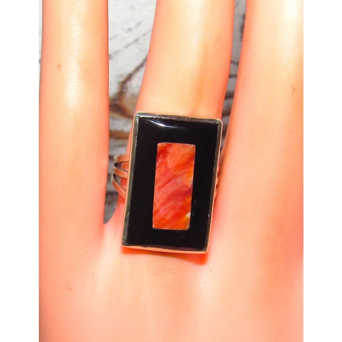Zuni Orange Spiny Jet Ring by Harlan Coonsis Sz 7 Native
