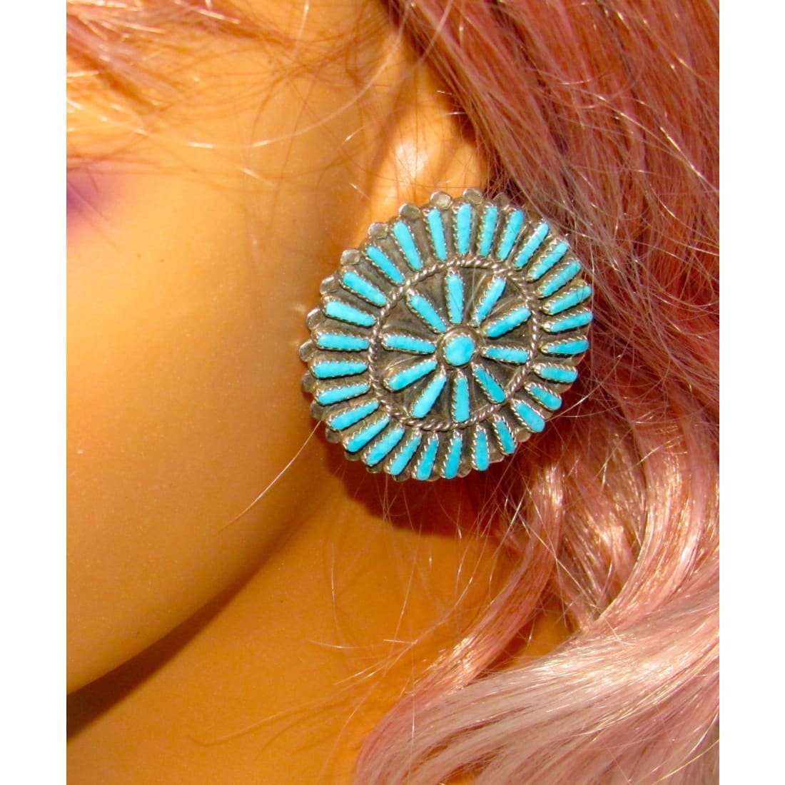Zuni Petit Point Turquoise Post Earrings Sterling V. Byjoe