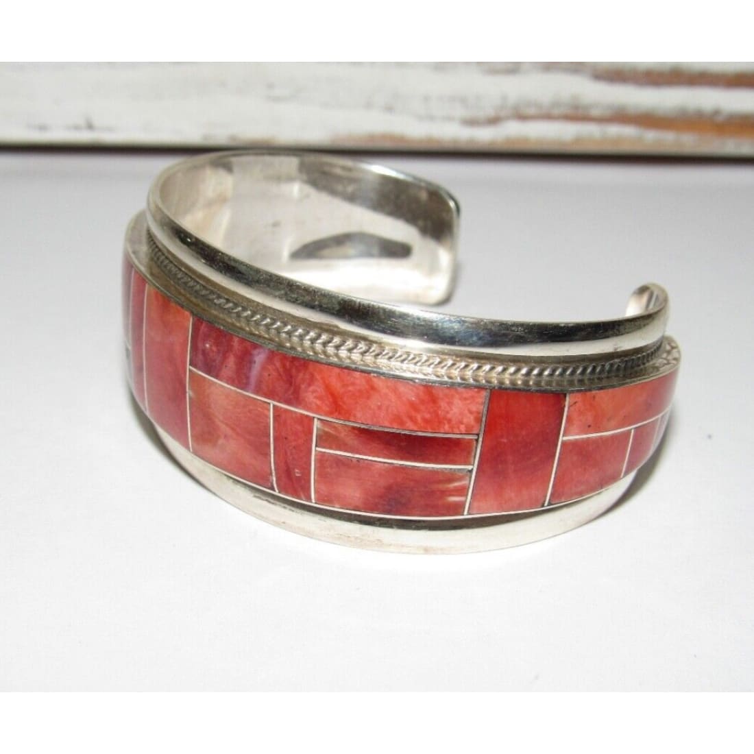 Zuni Red Spiny Inlay Statement Cuff Bracelet Sterling Rick &