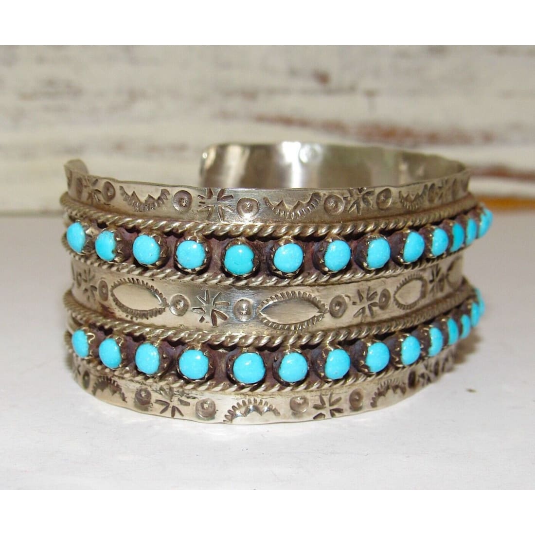 Zuni Sleeping Beauty Mine Snake Eye Turquoise Cuff Bracelet
