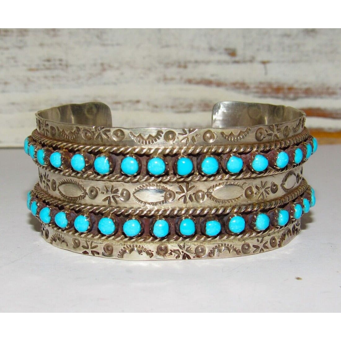 Zuni Sleeping Beauty Mine Snake Eye Turquoise Cuff Bracelet