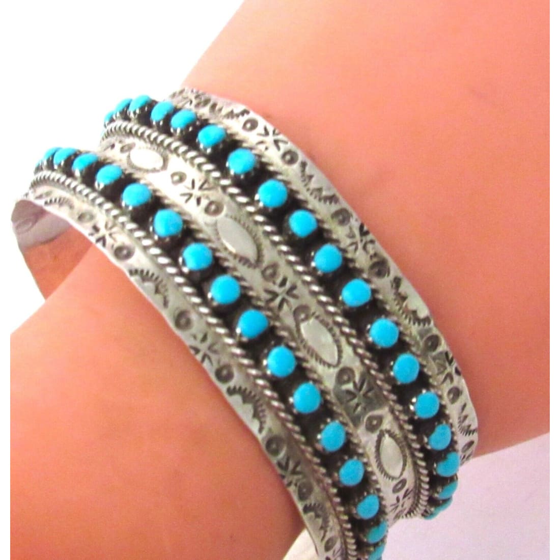 Zuni Sleeping Beauty Mine Snake Eye Turquoise Cuff Bracelet
