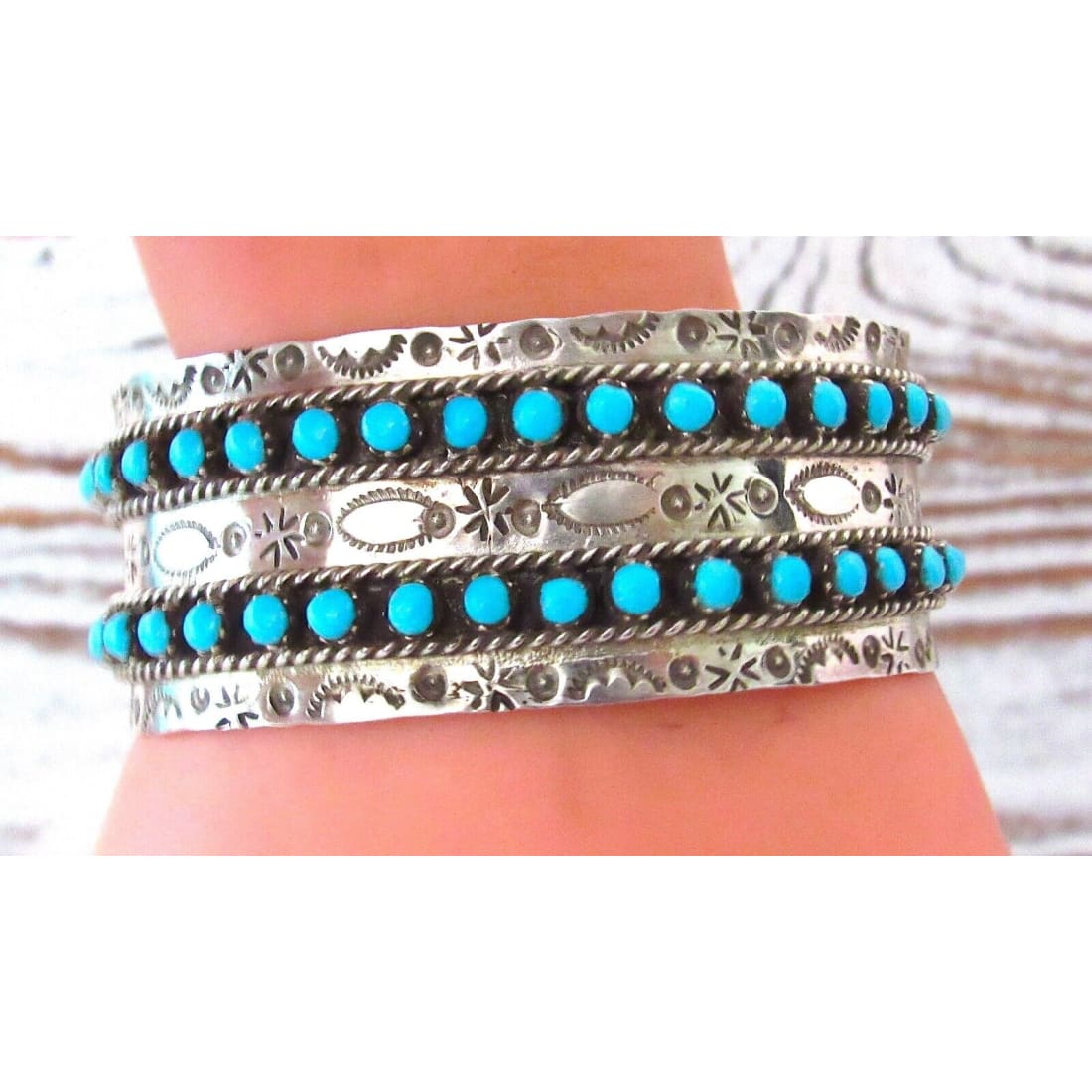 Zuni Sleeping Beauty Mine Snake Eye Turquoise Cuff Bracelet