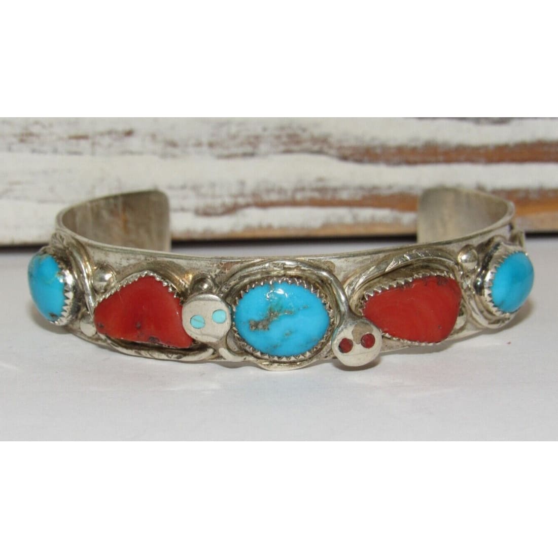 Zuni Snake Bracelet Turquoise & Coral Sterling Silver Jude