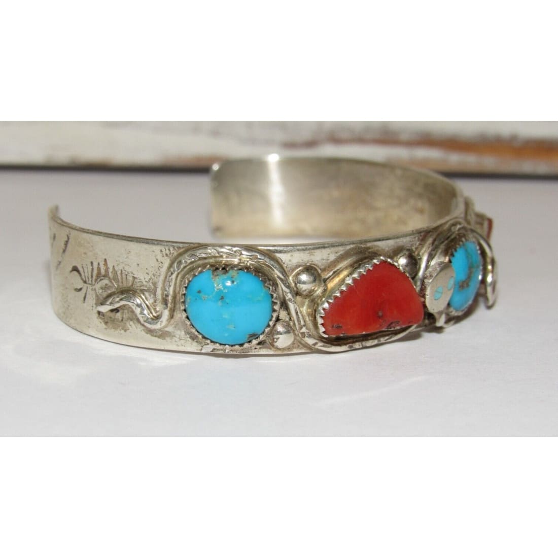 Zuni Snake Bracelet Turquoise & Coral Sterling Silver Jude