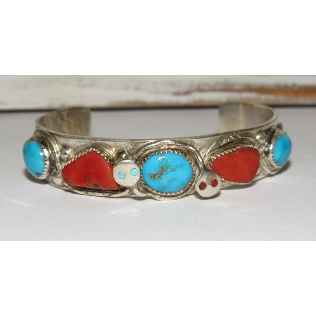Zuni Snake Bracelet Turquoise & Coral Sterling Silver Jude