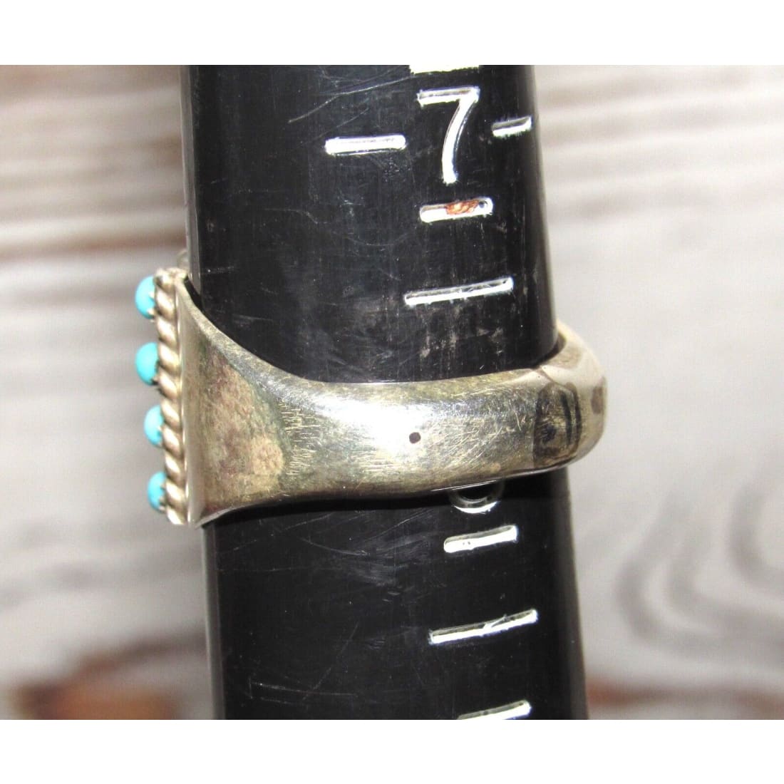 Zuni Snake Eye Turquoise Cluster Ring Size 8 Sterling Silver