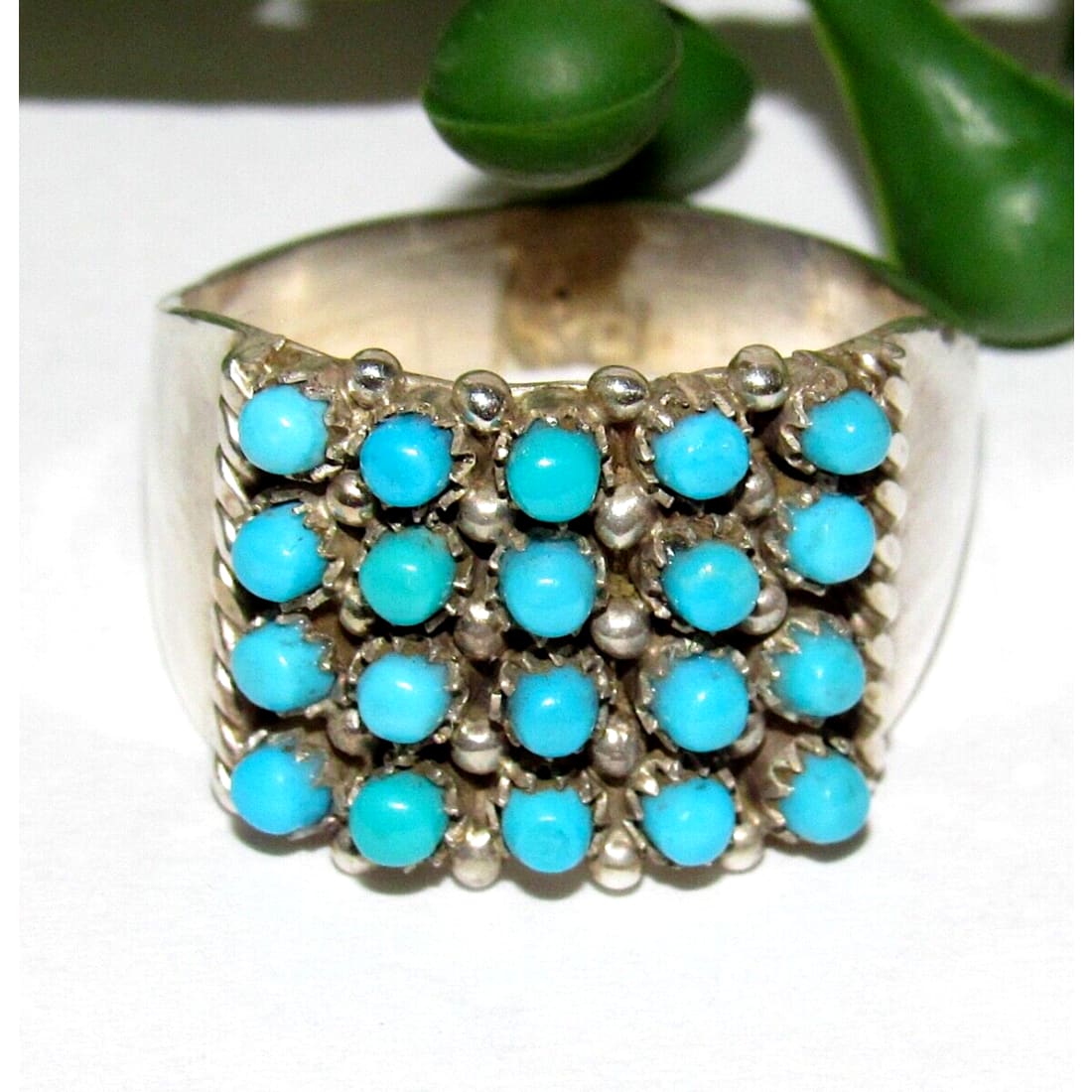 Zuni Snake Eye Turquoise Cluster Ring Size 9 Sterling Silver