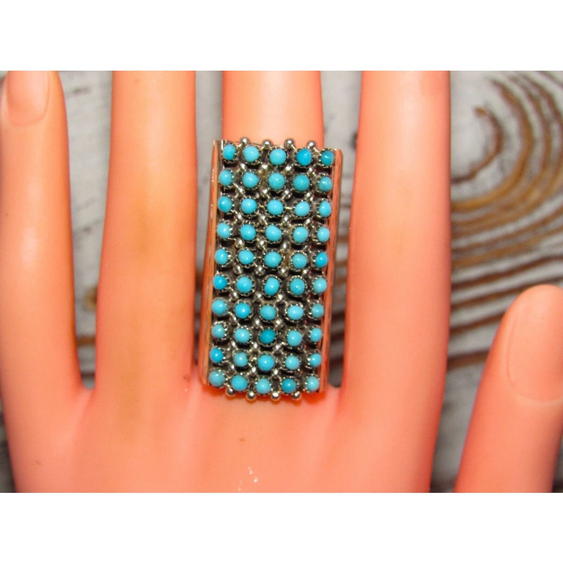 Zuni Snake Eye Turquoise Cluster Ring Size 9 Sterling Silver