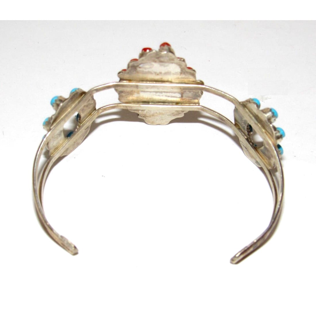 Zuni Snake Eye Turquoise Coral Cuff Bracelet Sterling Silver