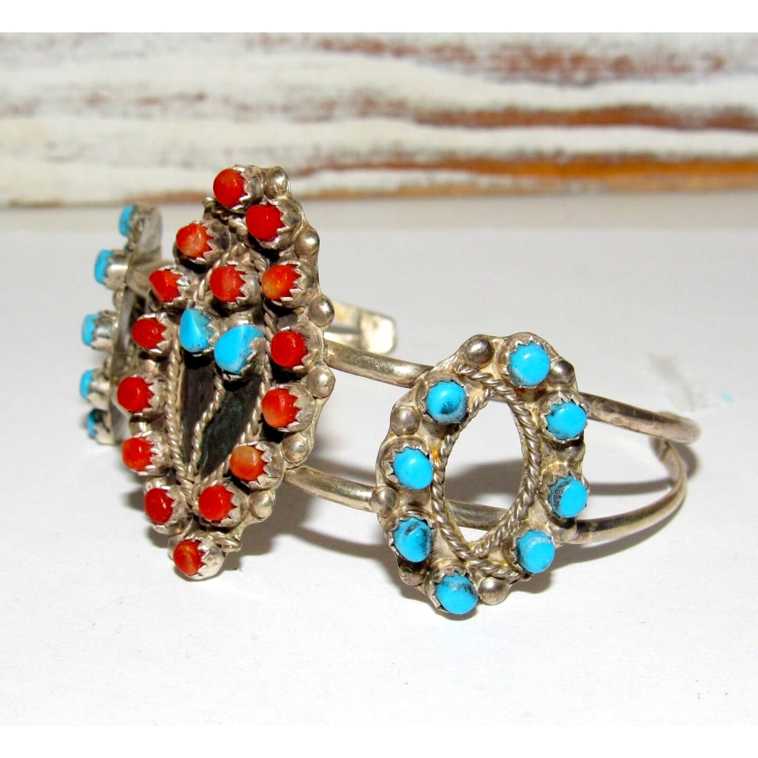 Zuni Snake Eye Turquoise Coral Cuff Bracelet Sterling Silver