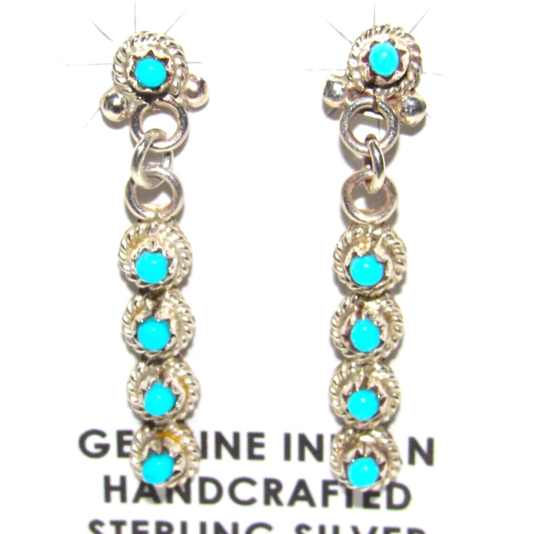Zuni Snake Eye Turquoise Dangle Earrings Sterling Silver