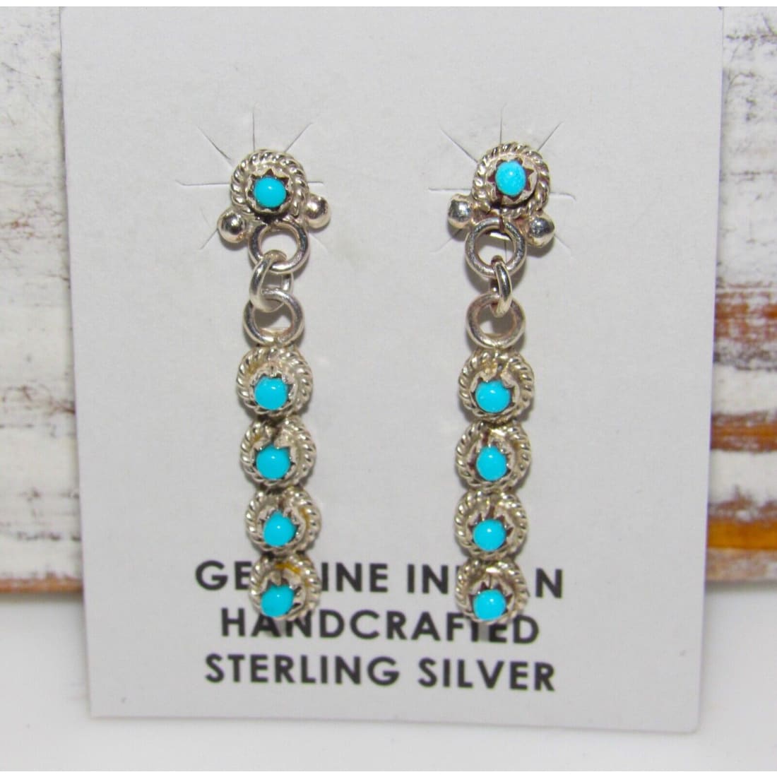 Zuni Snake Eye Turquoise Dangle Earrings Sterling Silver