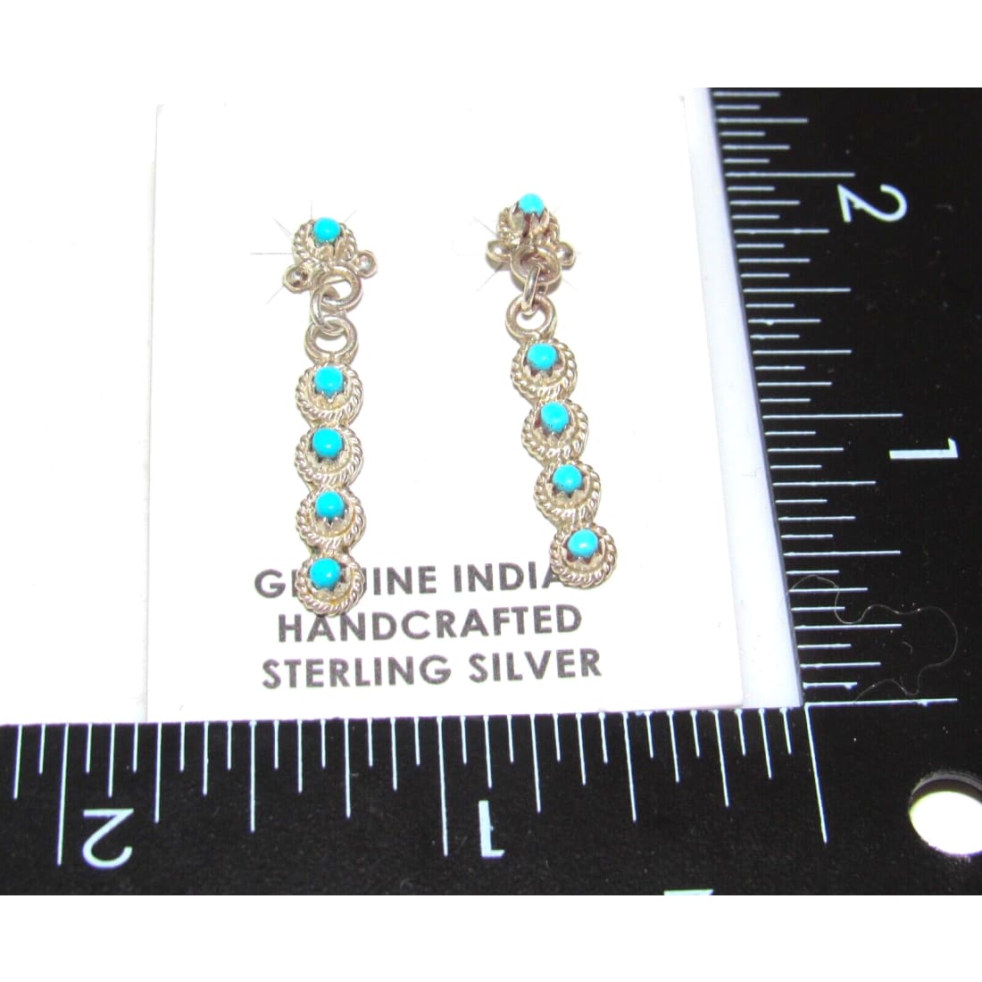 Zuni Snake Eye Turquoise Dangle Earrings Sterling Silver
