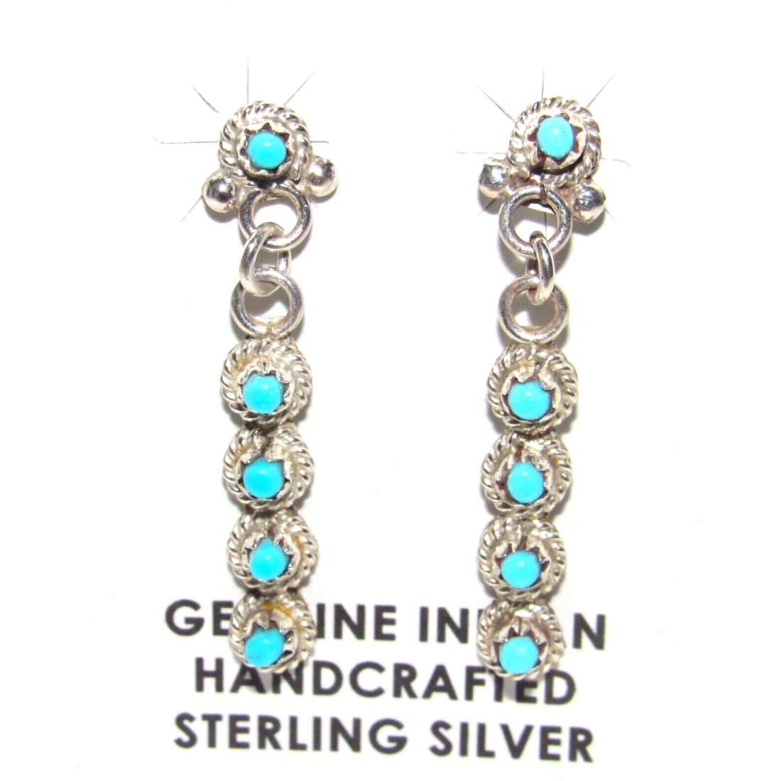Zuni Snake Eye Turquoise Dangle Earrings Sterling Silver