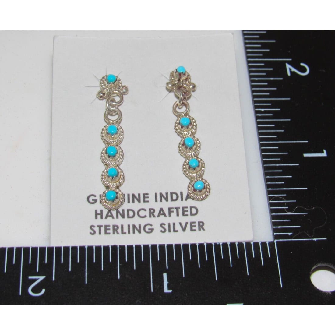 Zuni Snake Eye Turquoise Dangle Earrings Sterling Silver