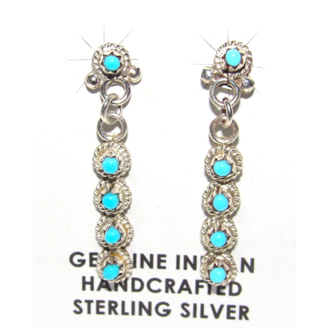 Zuni Snake Eye Turquoise Dangle Earrings Sterling Silver