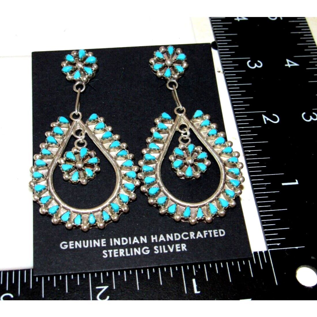 Zuni Snake Eye Turquoise Dangle Earrings Sterling Silver
