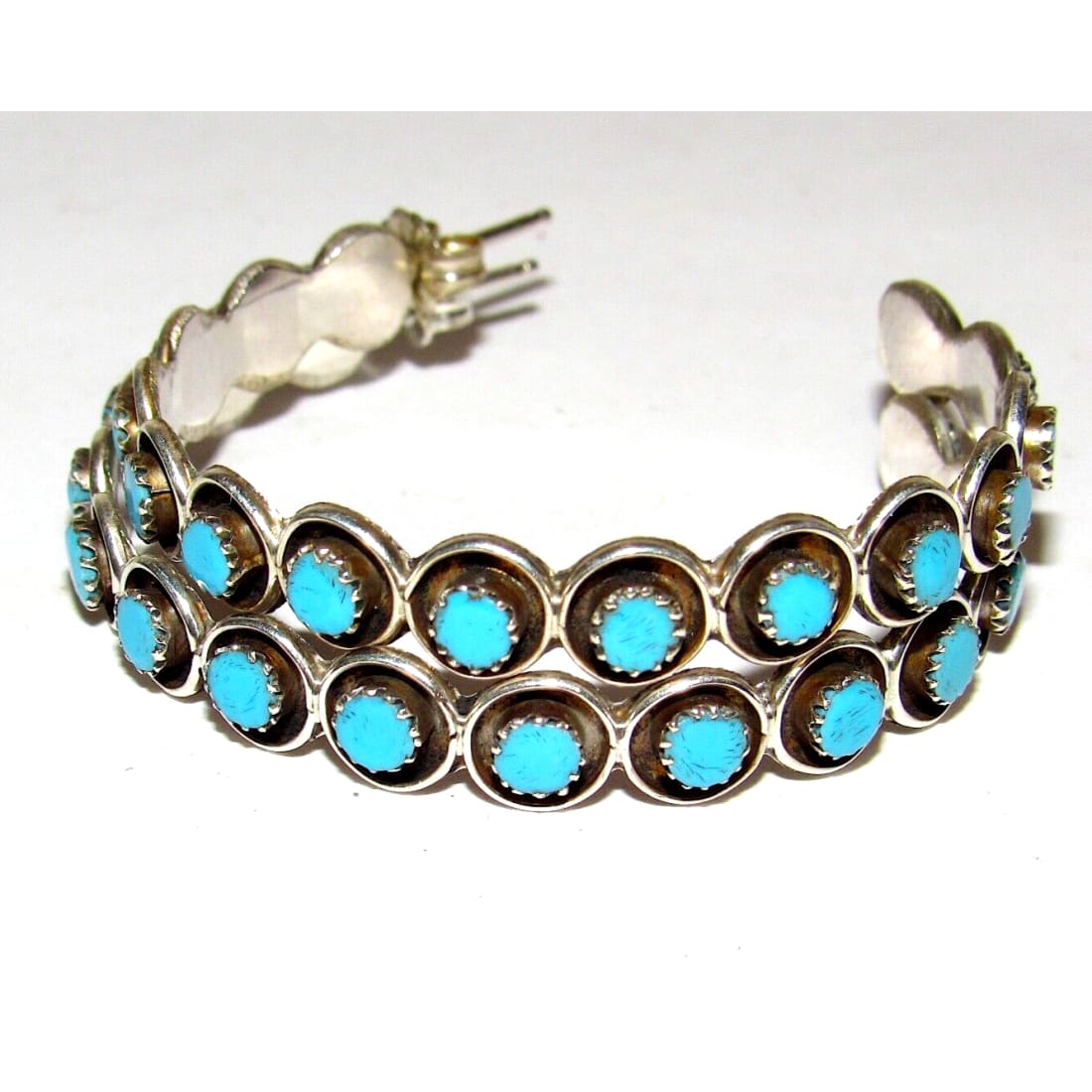 Zuni Snake Eye Turquoise Large Hoop Earrings Sterling Silver