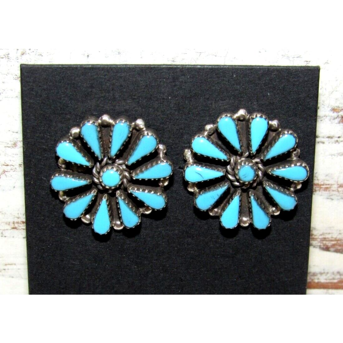 Zuni Turquoise Cluster Earrings Sterling Silver - Jewelry &