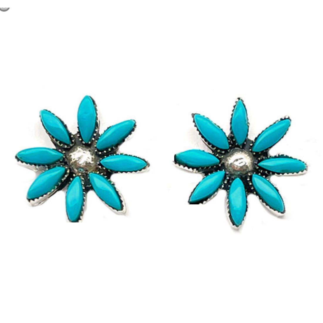 Zuni Turquoise Cluster Post Stud Earrings Sterling Silver