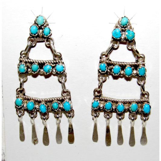 Zuni Turquoise Dangle Earrings Sterling Silver Milburn