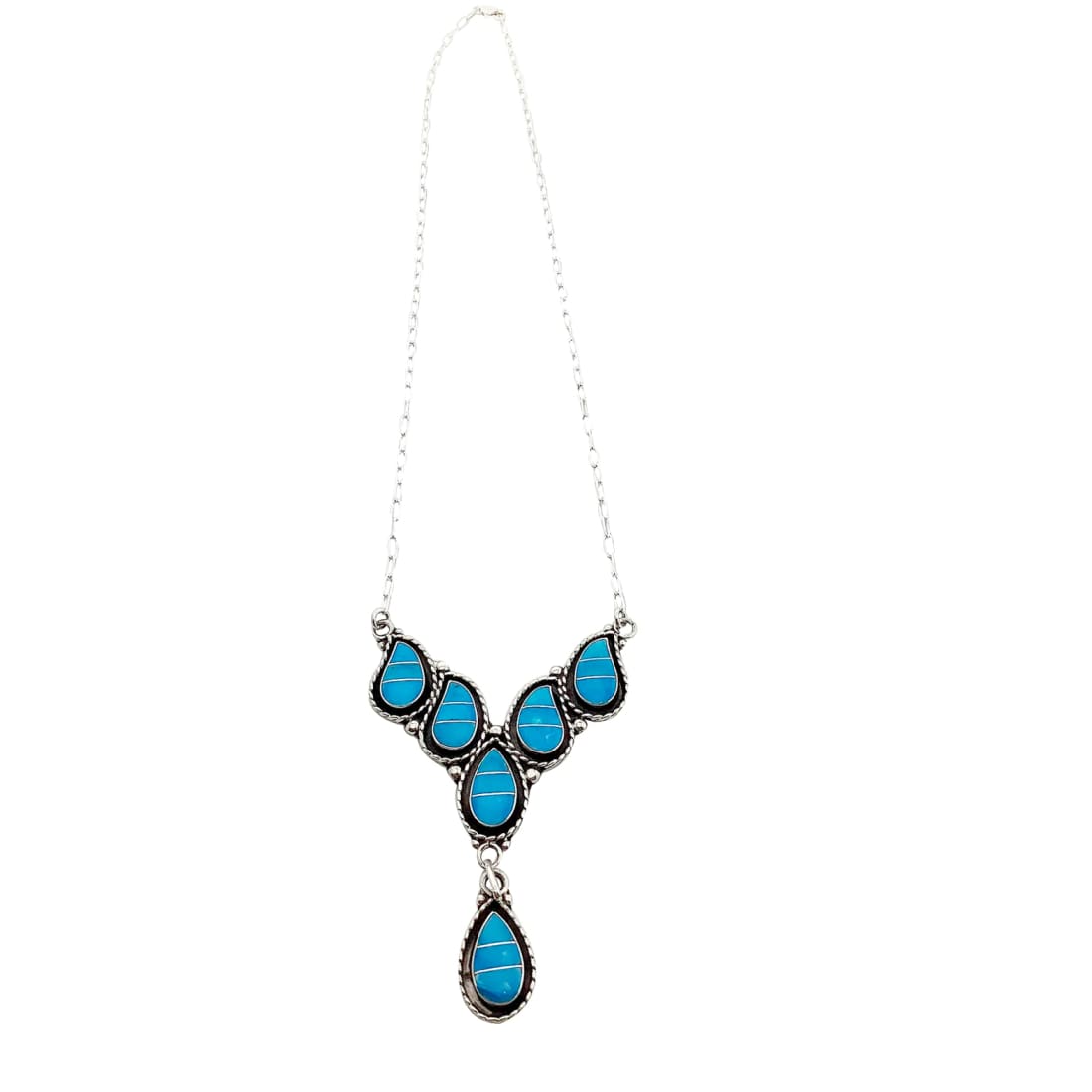 Zuni Turquoise Inlay Necklace and Earrings Set Sterling