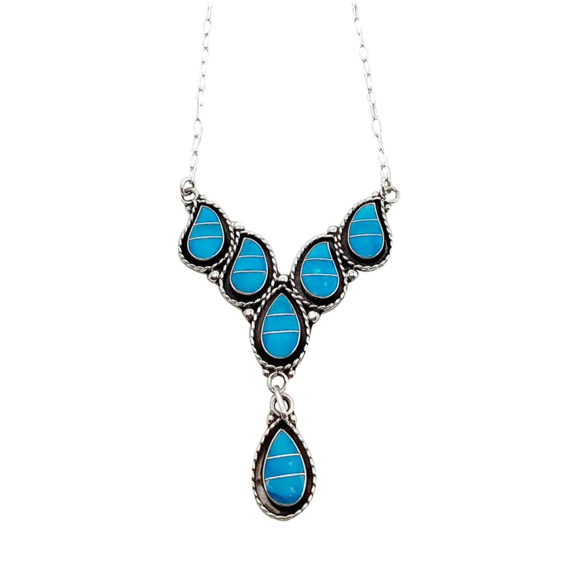 Zuni Turquoise Inlay Necklace and Earrings Set Sterling