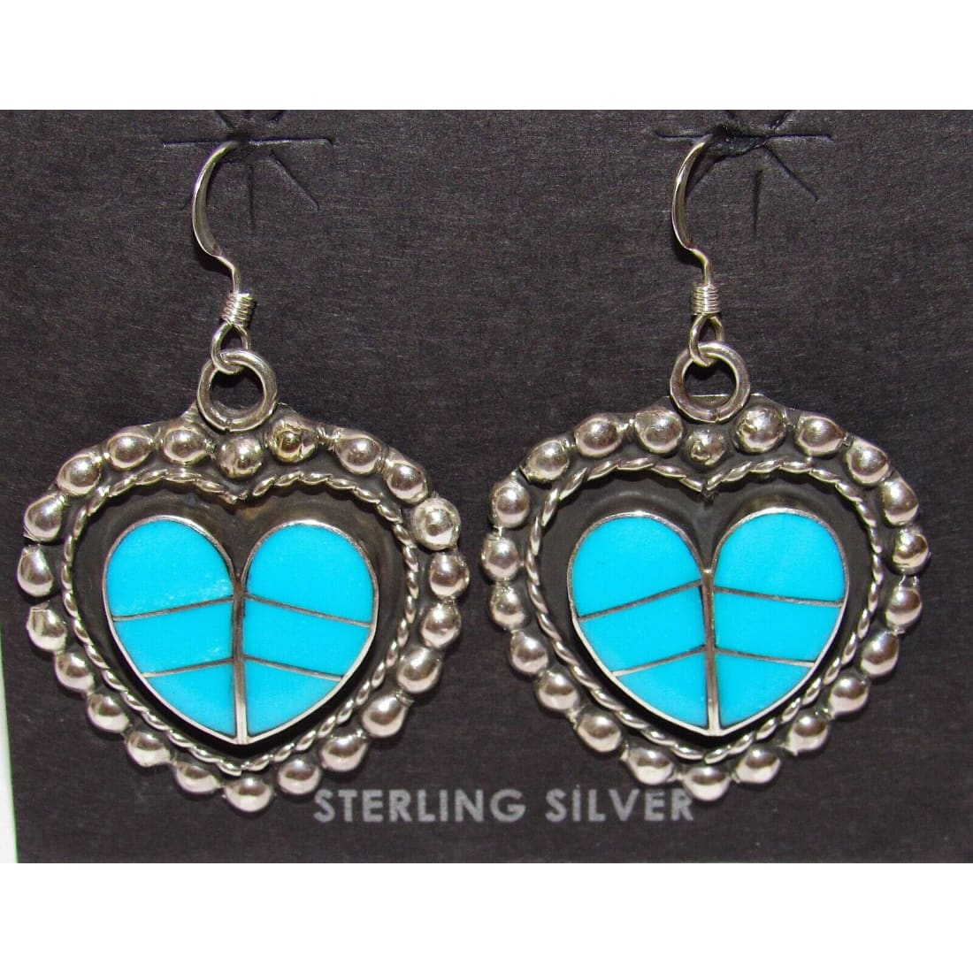 Zuni Turquoise Inlay & Sterling Silver Heart Dangle