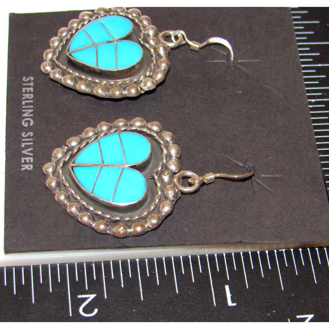 Zuni Turquoise Inlay & Sterling Silver Heart Dangle