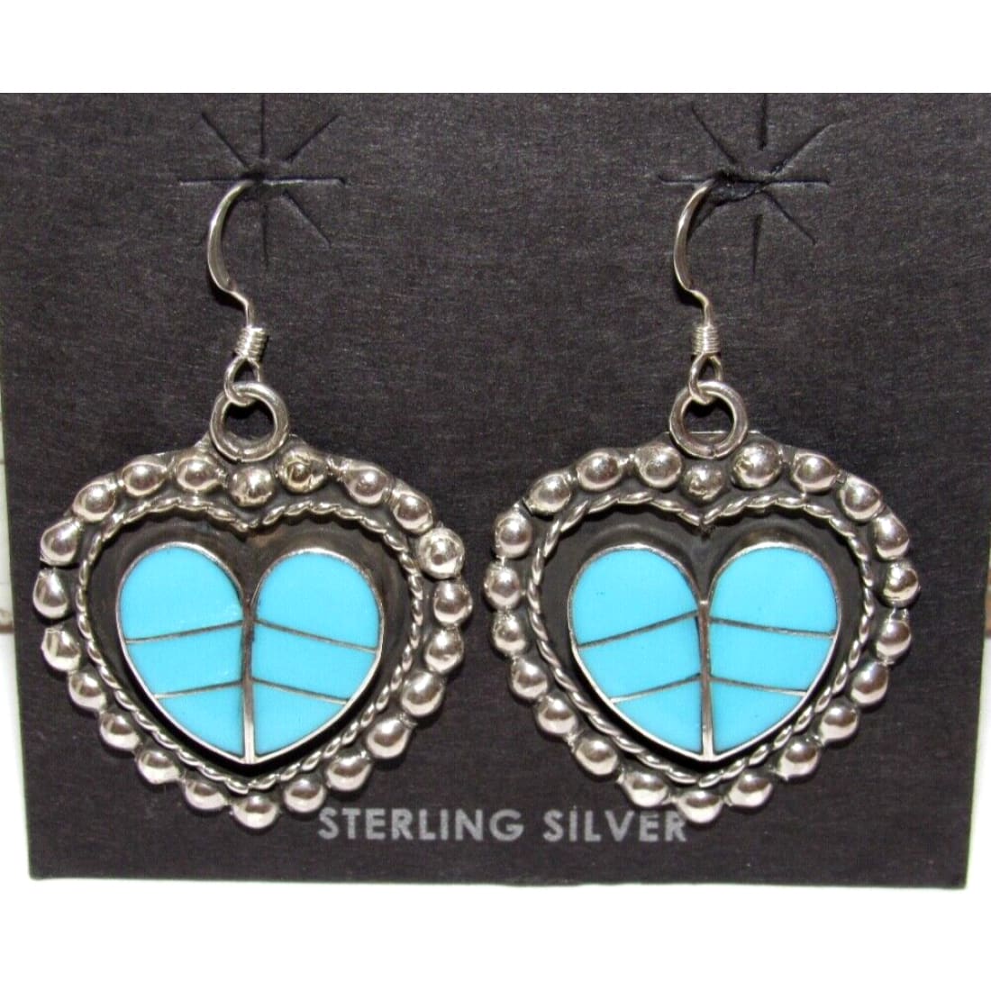Zuni Turquoise Inlay & Sterling Silver Heart Dangle