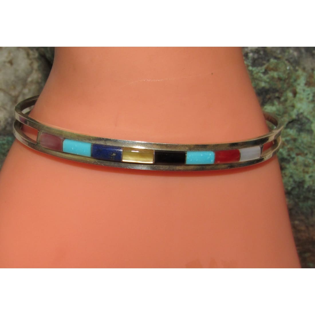 Zuni Turquoise Multi Stone Inlay Stacker Cuff Bracelet