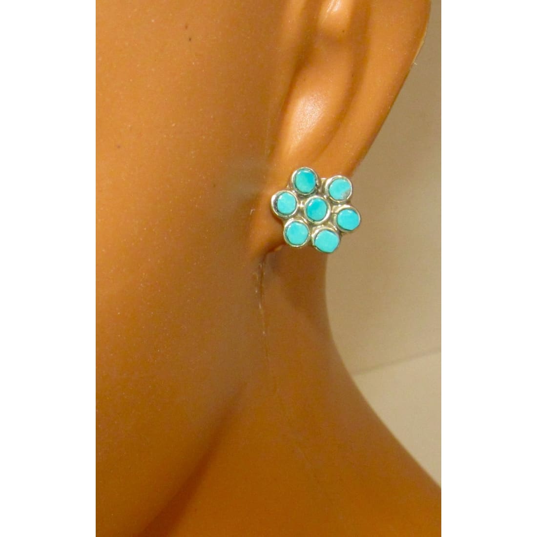 Zuni Turquoise Small Cluster Post Earrings Snake Eye Design