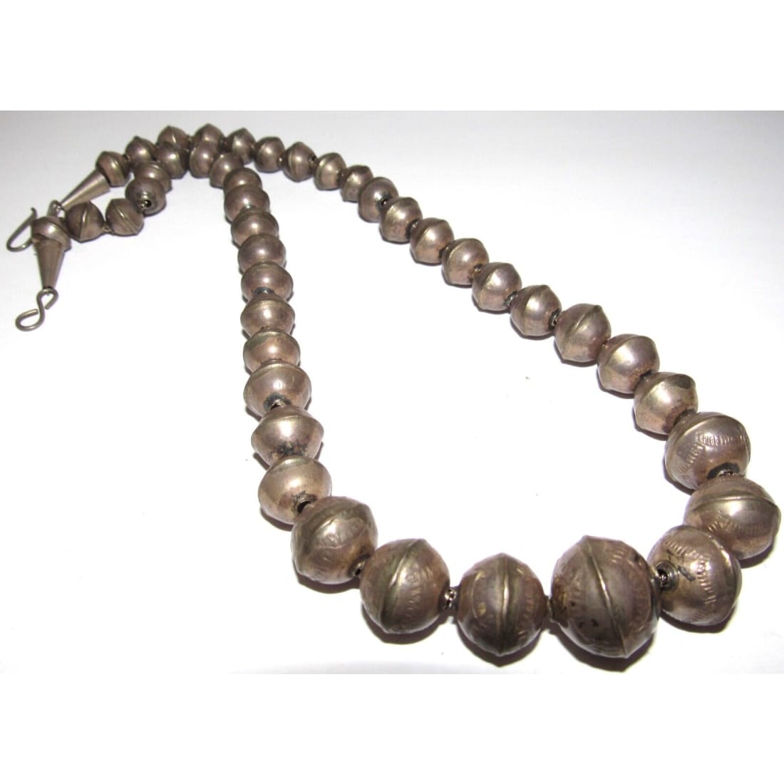 Early Navajo Pearls Necklace Hand Stamped Graduated Saucer