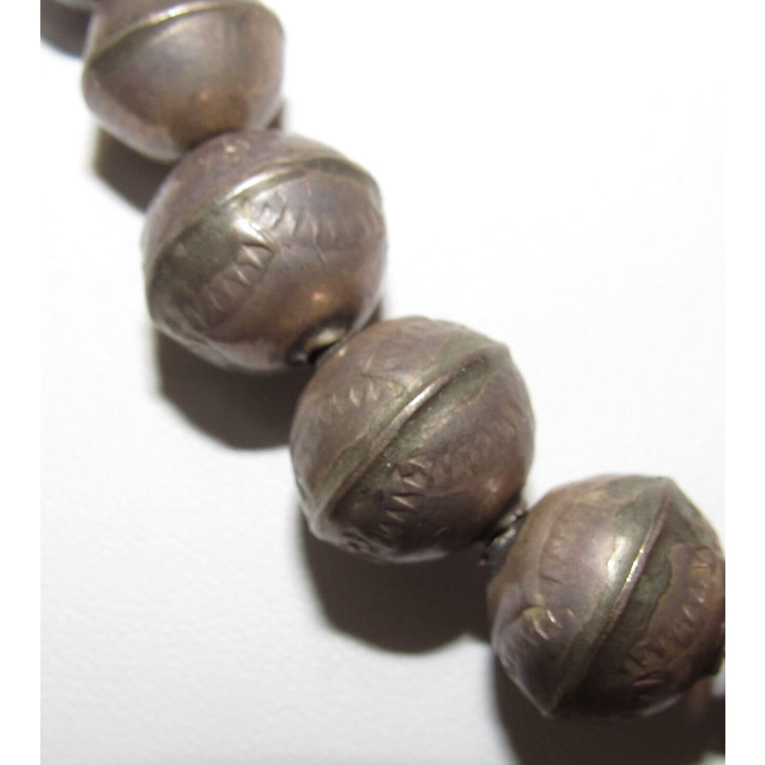 Early Navajo Pearls Necklace Hand Stamped Graduated Saucer