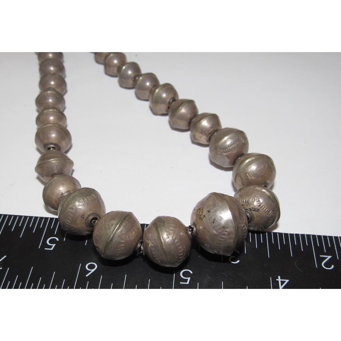 Early Navajo Pearls Necklace Hand Stamped Graduated Saucer