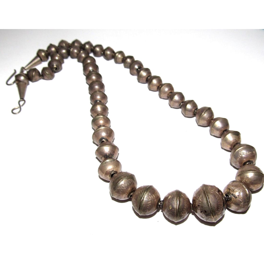 Early Navajo Pearls Necklace Hand Stamped Graduated Saucer