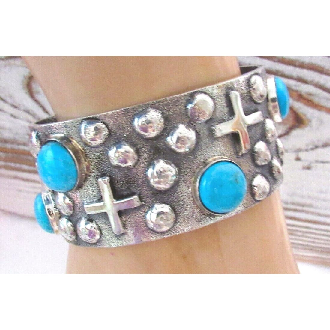 Huge Navajo Bracelet Tufa Cast Sterling Sleeping Beauty