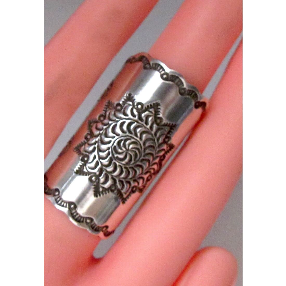 Huge Navajo Ring Size 7 Cast Sterling Hand Stamped Tribal