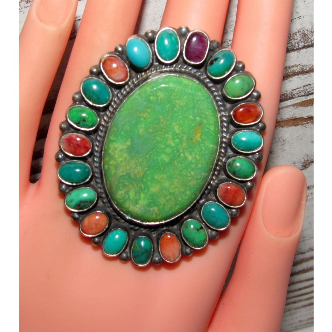 Massive Navajo Carico Lake Turquoise Spiny Cluster Ring Sz 9 Anthony Skeets The Southwestern Style Gallery