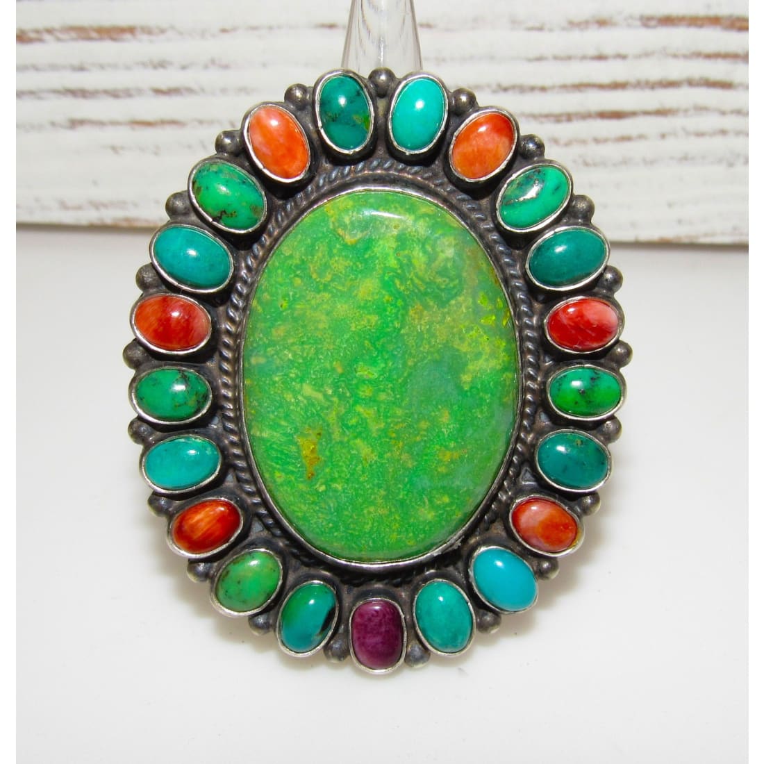 Massive Navajo Carico Lake Turquoise Spiny Cluster Ring Sz 9 Anthony Skeets The Southwestern Style Gallery